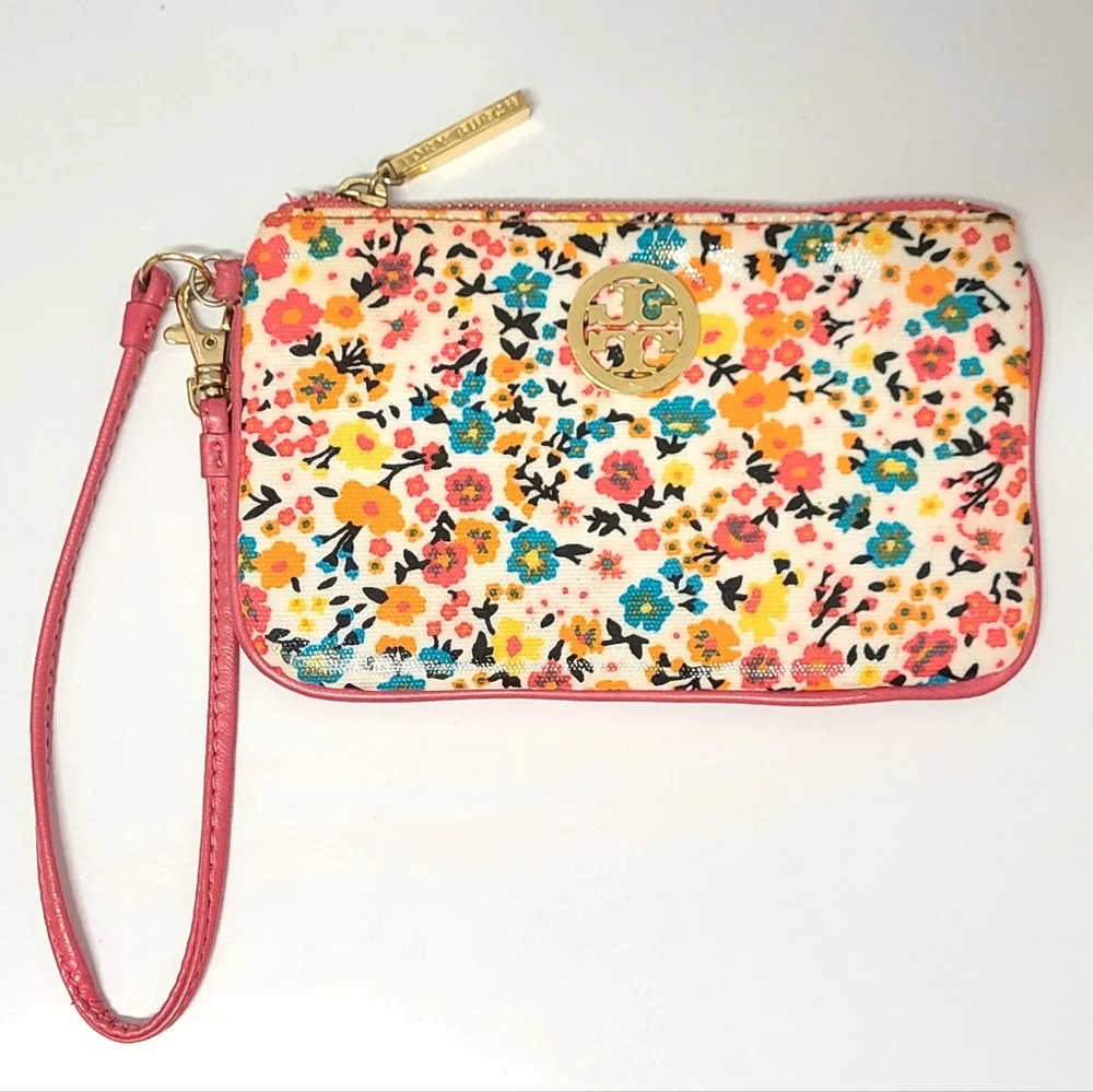 Tory Burch Vintage Floral Wristlet Clip-in Pouch in Pink Multi